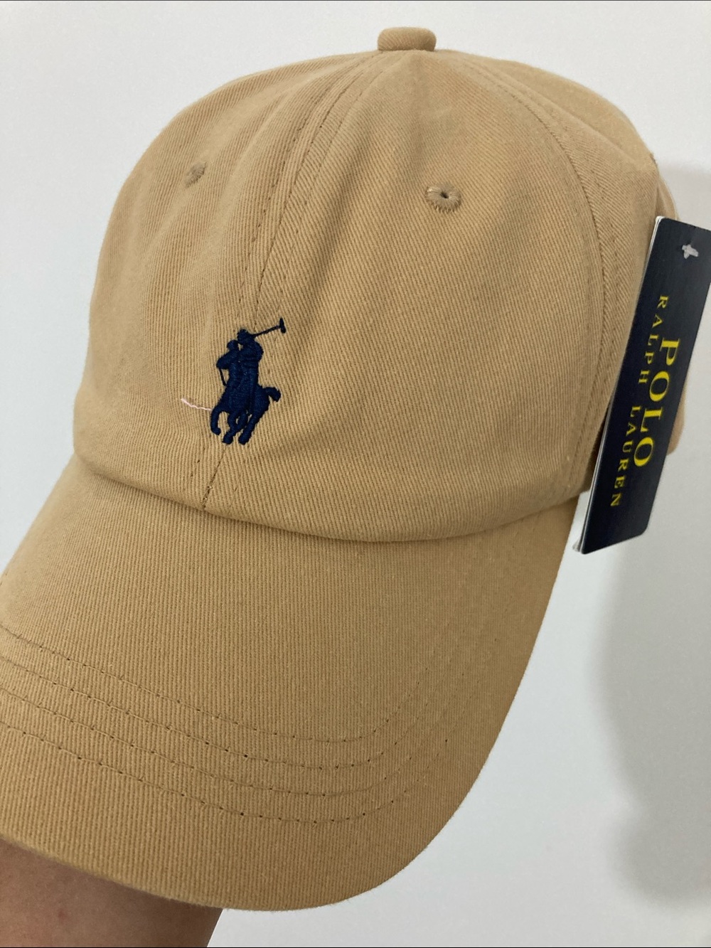 Polo by Ralph Lauren Khaki/Tan Baseball Cap with Navy Pony